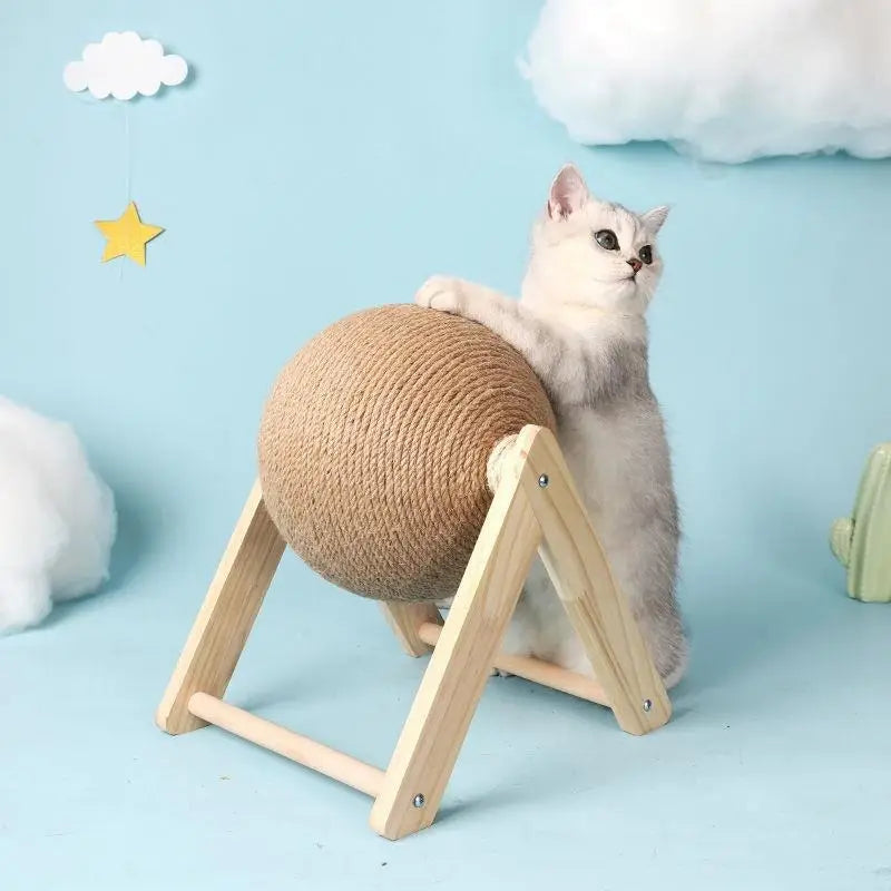 Chat assis sur une échelle en bois massif de Solid Wood Cat Scratcher for playful animals