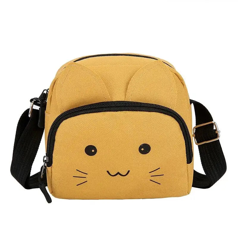 Petit sac de chat jaune avec un visage souriant - Elegant Cartoon Cat Shoulder Bag