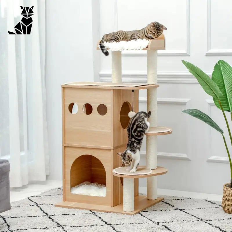 Tour d’escalade pour chat avec deux chatons au sommet - Arbre à Chat Escalade Fun Vertical Play Space