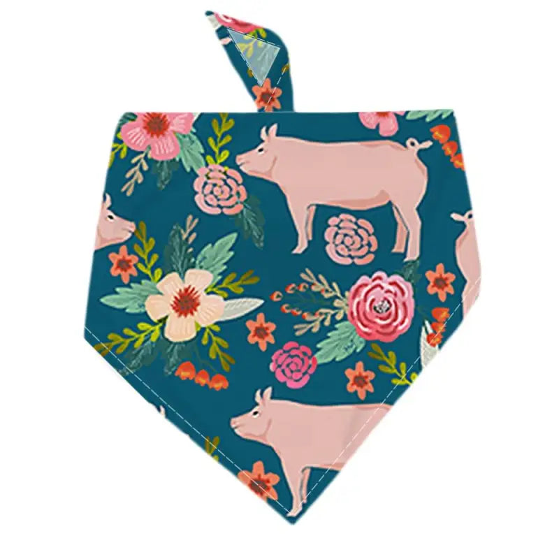 Bandana pour berger australien avec petits motifs d’un cochon et de fleurs, joyeux petits motifs