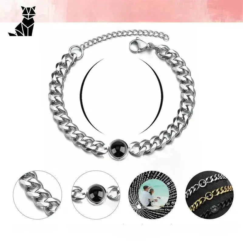 Bracelet en acier titane avec chaîne et photo de femme - Parfait pour les moments spéciaux