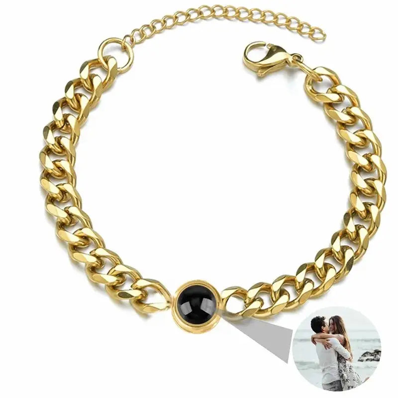 Bracelet en acier titane pour les moments spéciaux - Bracelet en or avec pierre noire