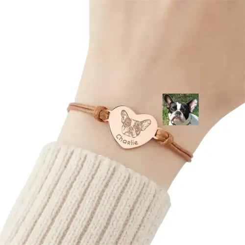 Bracelet personnalisé avec photo d’animal de compagnie et breloque chien et coeur Transparent Background