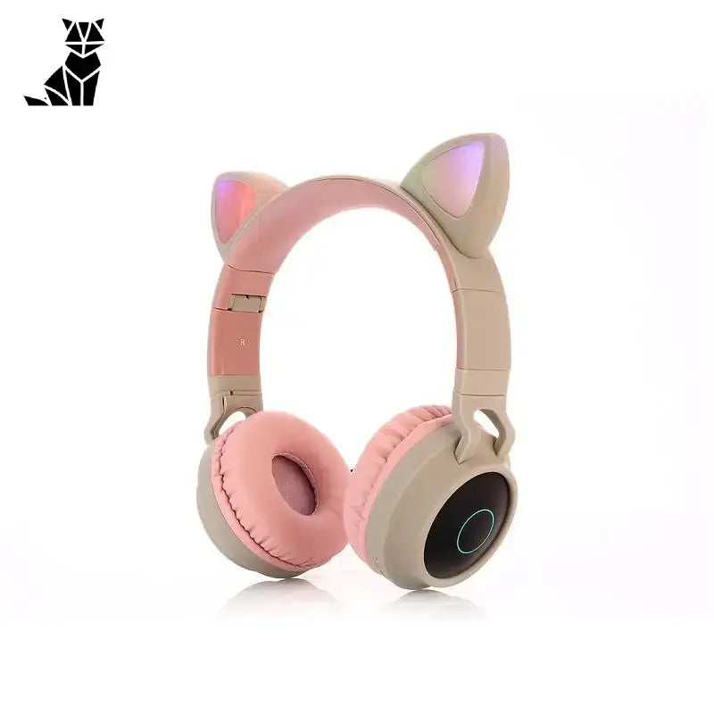 Casque Audio Oreilles De Chat Avec Sortie Usb Lumineuse - Gris Rose