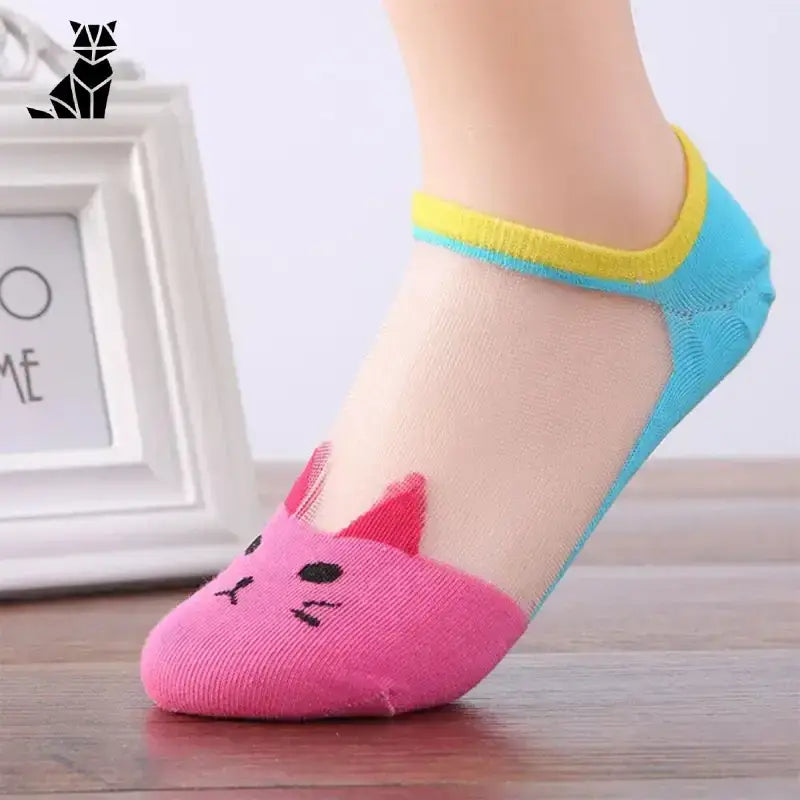 Chaussettes Chat Avec Moustaches Aux Bouts Pour Un Style Félin! - Rose Bleu