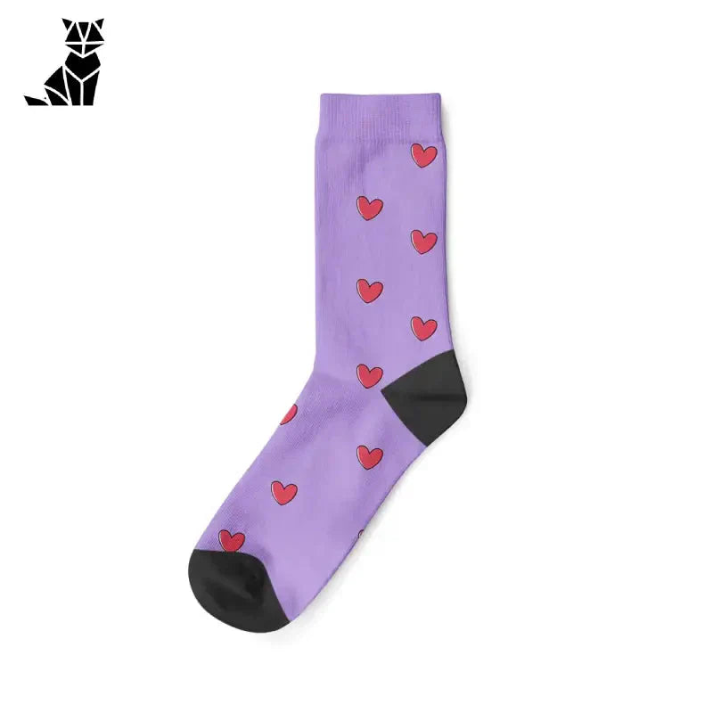 Chaussettes violettes avec des cœurs rouges, chaussettes personnalisées pour chat, pour un style unique et du confort