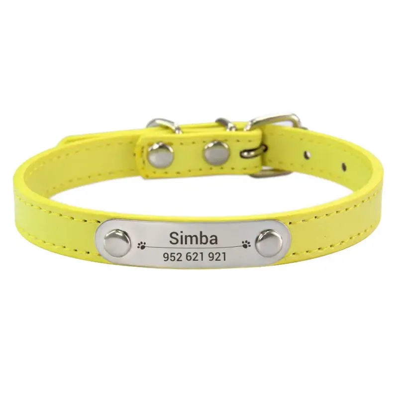 Collier pour chien personnalisé jaune, collier en cuir souple personnalisable, texture douce cuir