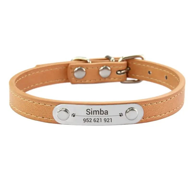 Collier pour chien en cuir souple personnalisable avec nom gravé - texture douce cuir