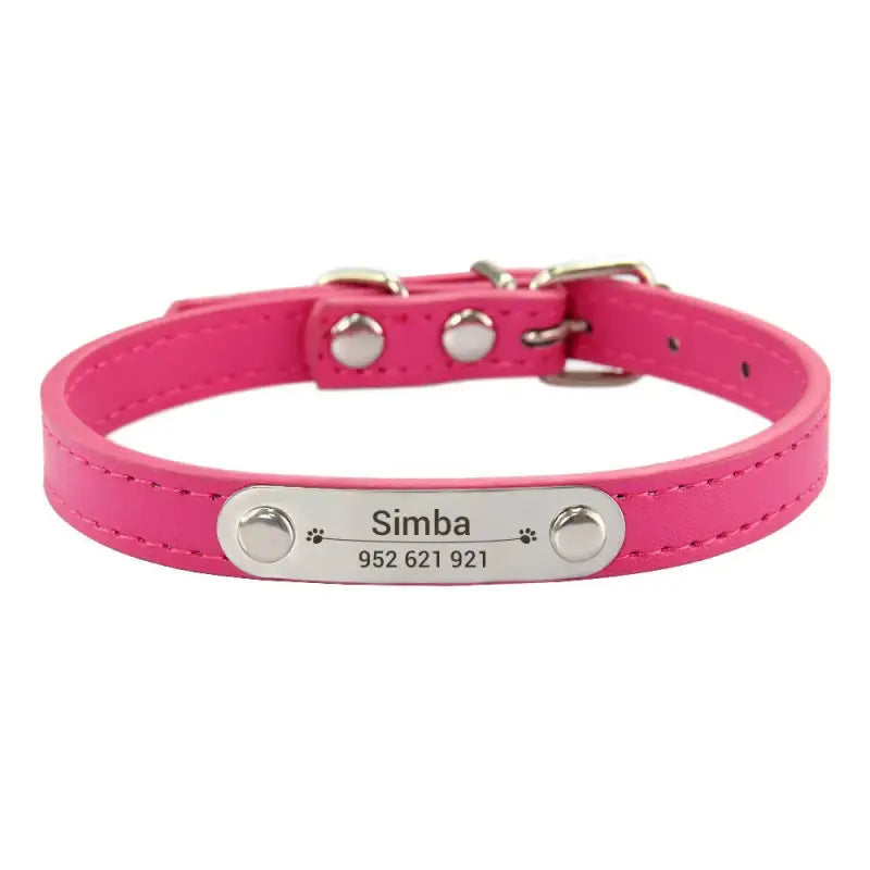 Collier pour chien en cuir rose avec nom gravé, collier souple personnalisable, texture cuir délicate