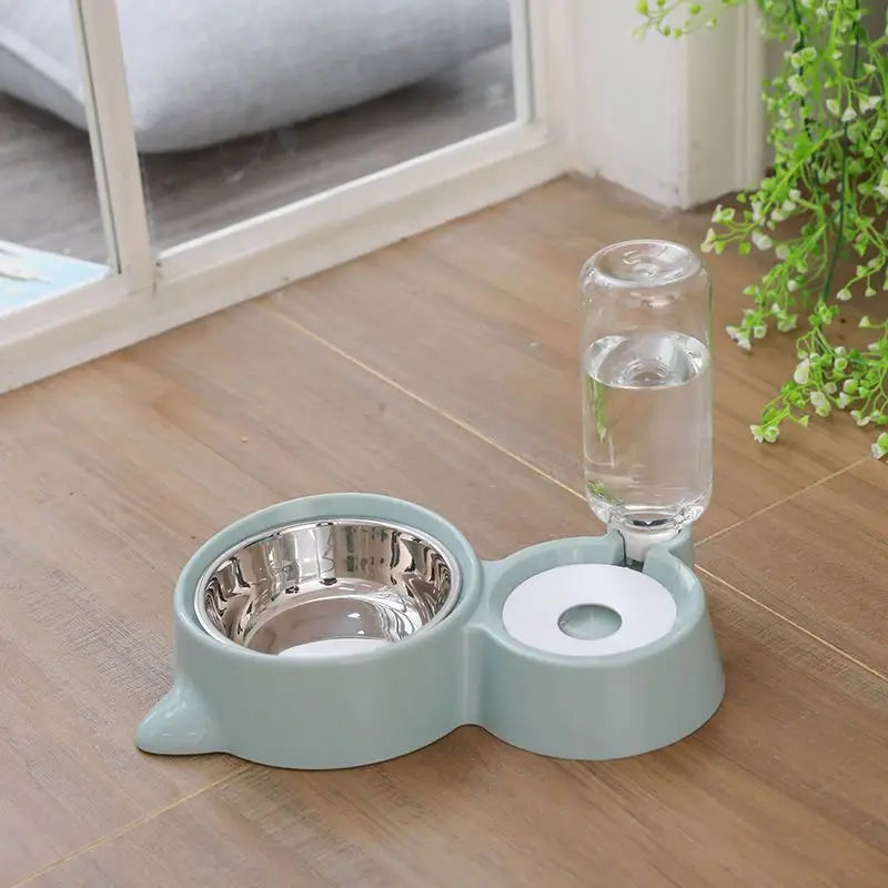 Gamelle double : Nourriture et eau - Idéal pour les chiens et les chats, comprenant une gamelle pour chien avec de l’eau et un verre