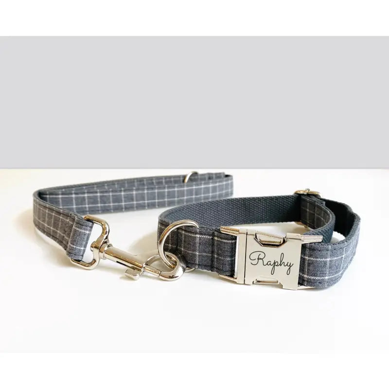 Kit Complet Chien Personnalisé Coton Carreaux Gris