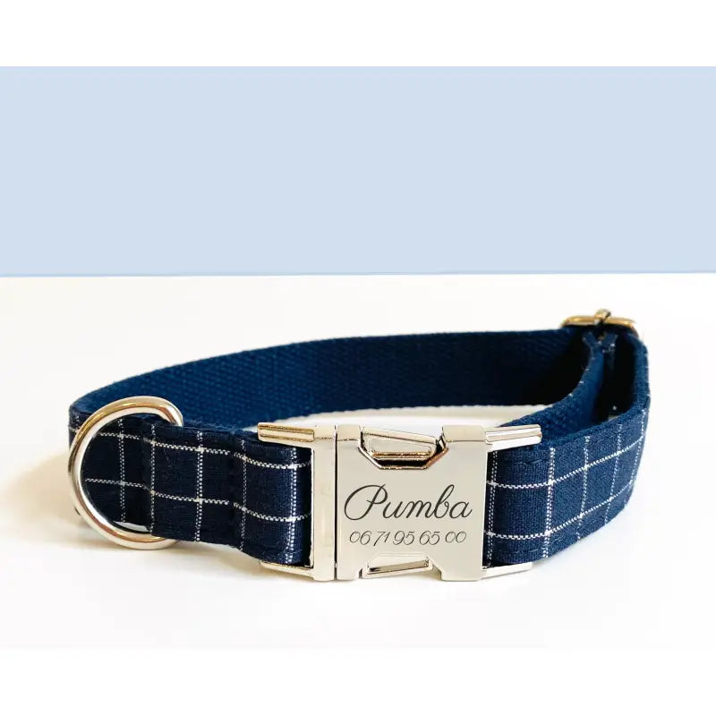 Kit Complet Chien Personnalisé Coton Carreaux Bleu Marine