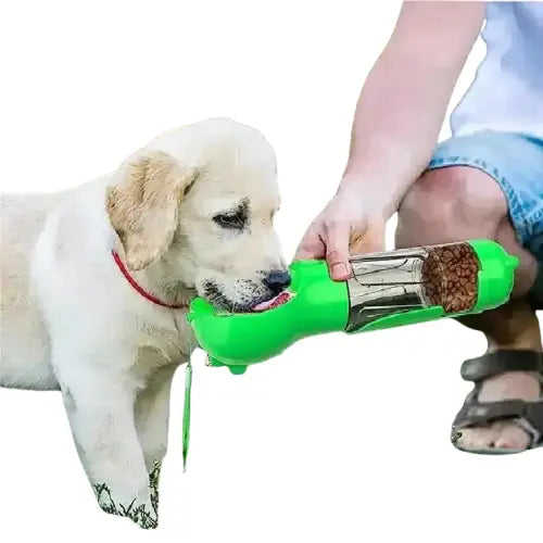 Un chiot qui boit dans un biberon multifonction 3 en 1 pour chiens, sur l’herbe, en laisse Transparent Background