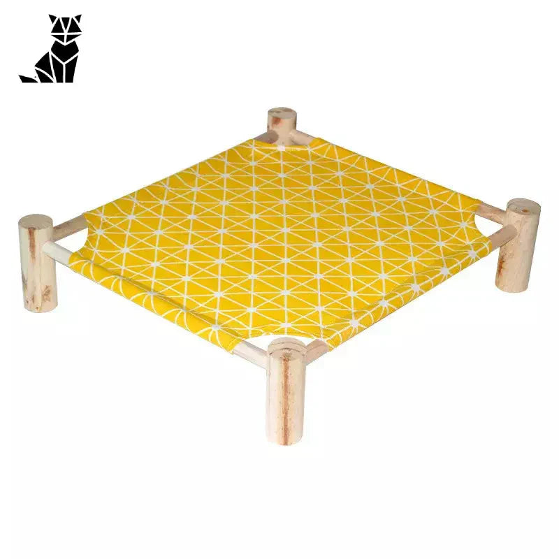 Motif géométrique durable jaune et blanc sur cadre en bois - Hamac pour chat parfait pour les animaux