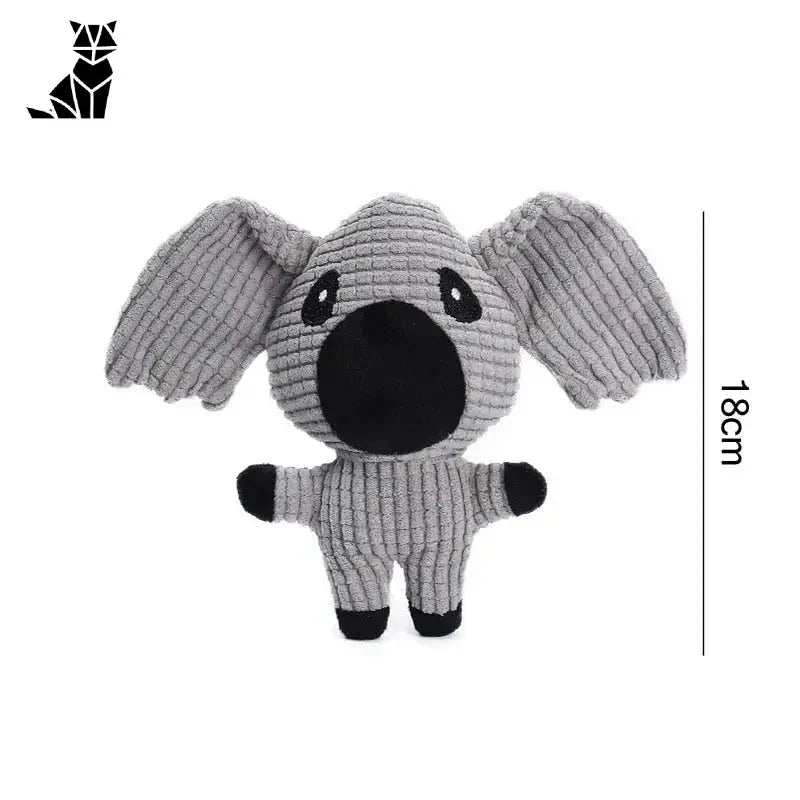 Adorable éléphant en peluche forme dâne en pull gris, nez noir, couineur à l’intérieur