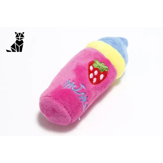 Chaussette rose avec un motif de fraise, faisant partie de la collection de peluches Sunflower de Squeaky Dog Toy