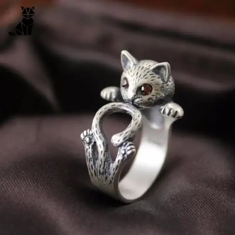 Mignonne Bague Chat En Plaqué Argent Pour Les Amoureux Des Félins