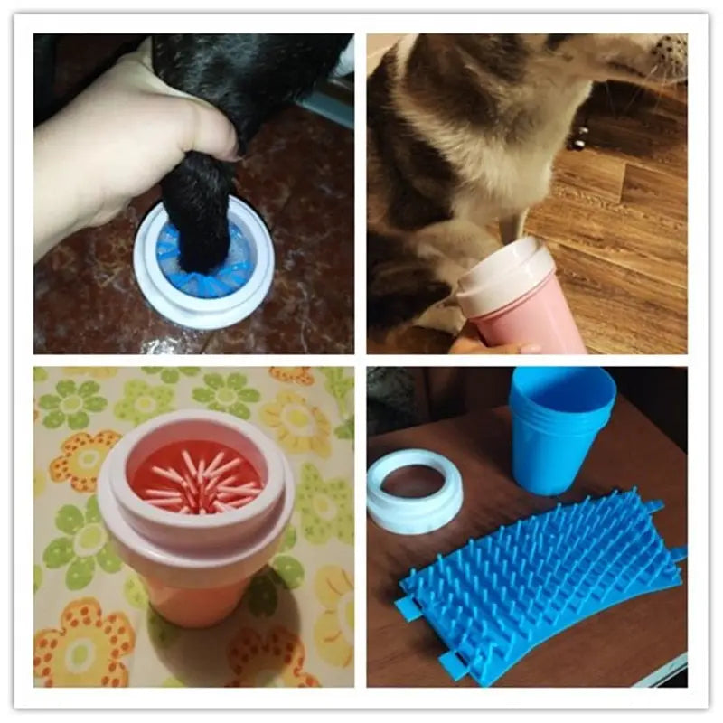 Nettoyeur de pattes de chien en silicone souple avec collage de photos de chats et de gobelets d’eau