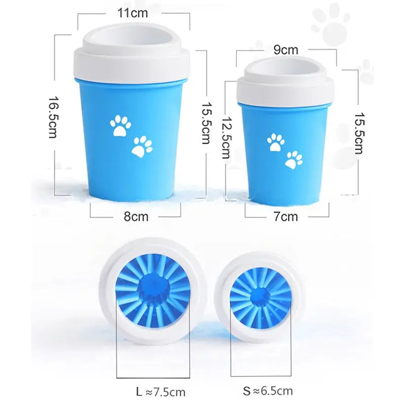 Nettoyeur de pattes de chien en silicone souple avec couvercles bleu et blanc