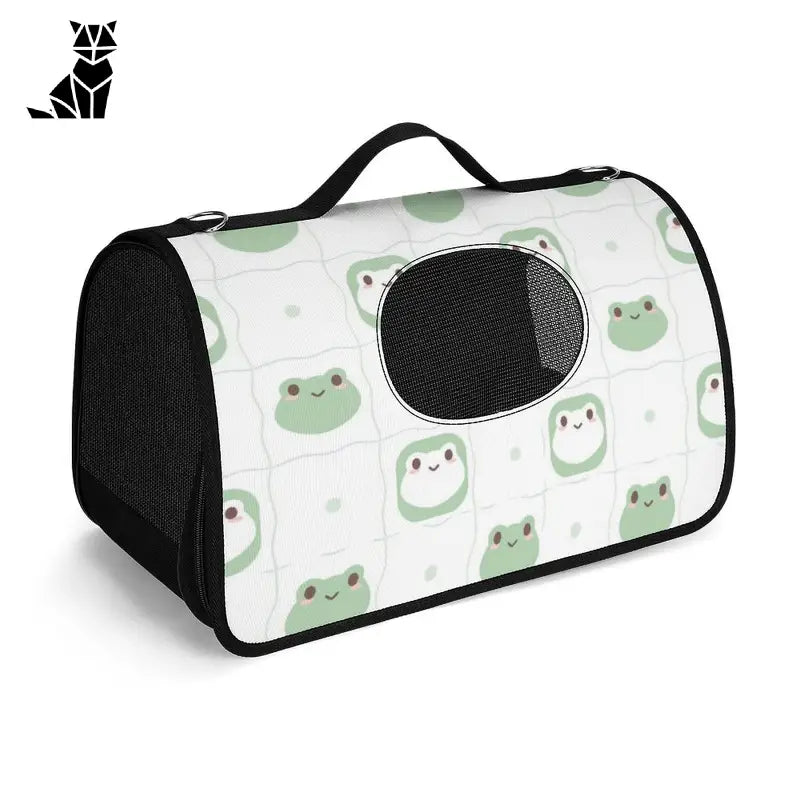 Sac de voyage personnalisé avec une poignée : Porte-animaux blanc et vert à motifs de chats