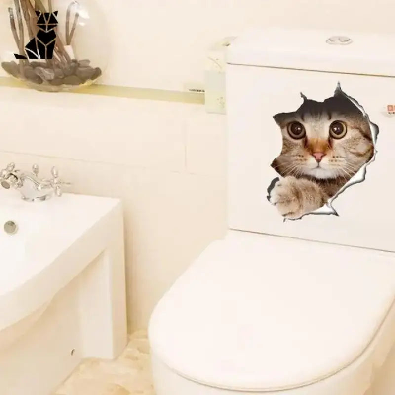 Stickers Chat Surprise En 3d Pour Une Salle De Bain Ludique