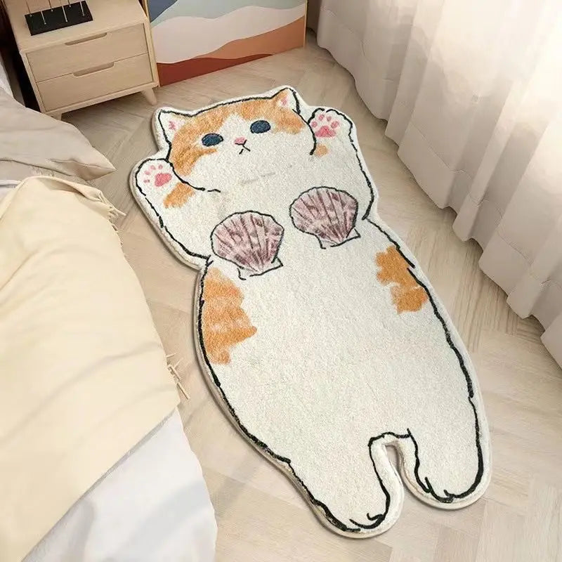Tapis de sol en forme de chat - Tapis mignon en forme de chat avec coquille, conçu de manière ludique pour toute la maison