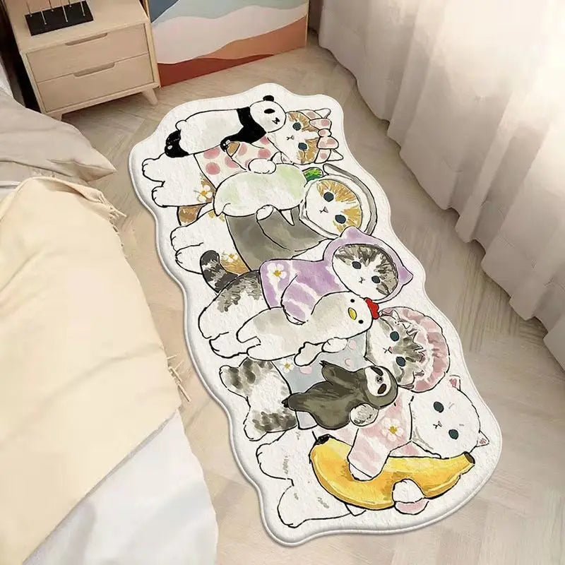 Tapis de sol Cartoon Cat - Tapis de sol ludique avec une base blanche présentant un motif de chat de dessin animé