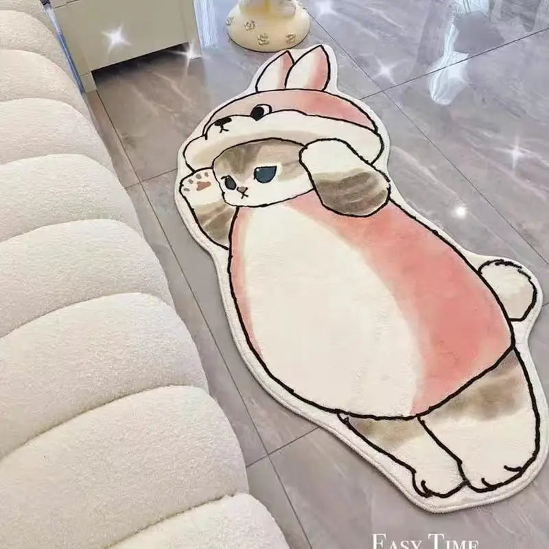 Tapis de chat - Tapis de sol rose et blanc - Design ludique pour les enfants
