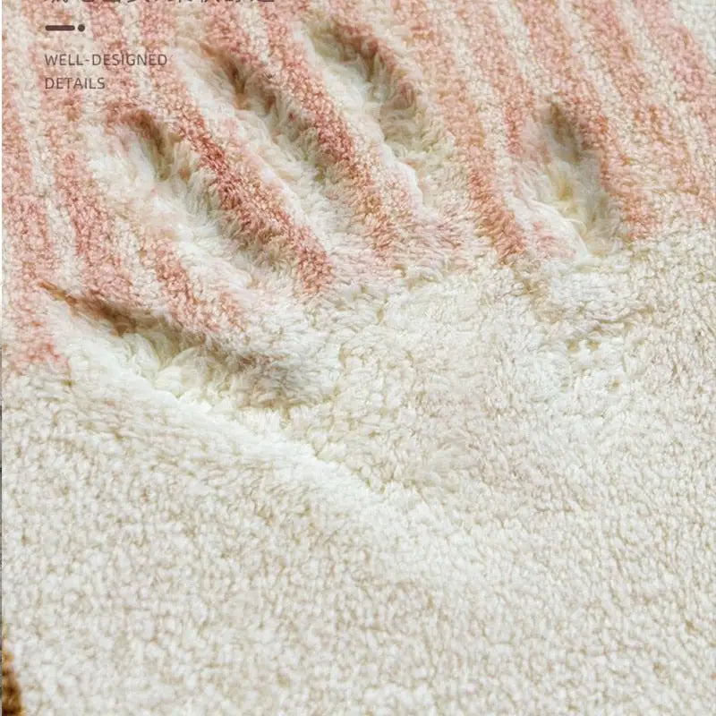 Tapis de sol en forme de chat - Tapis blanc et rose à rayures roses, design ludique pour chambre d’enfant