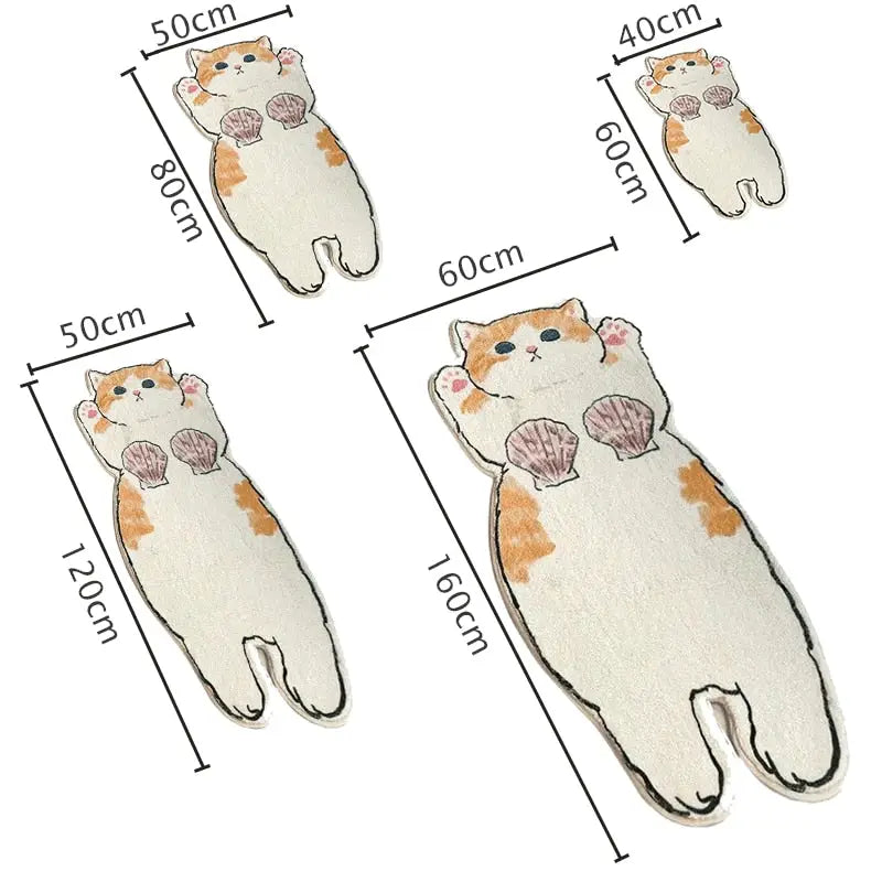 Lot coloré de quatre aimants en forme de chat de dessin animé, issus de notre produit Cartoon Cat Floor Mat (tapis de sol en forme de chat)