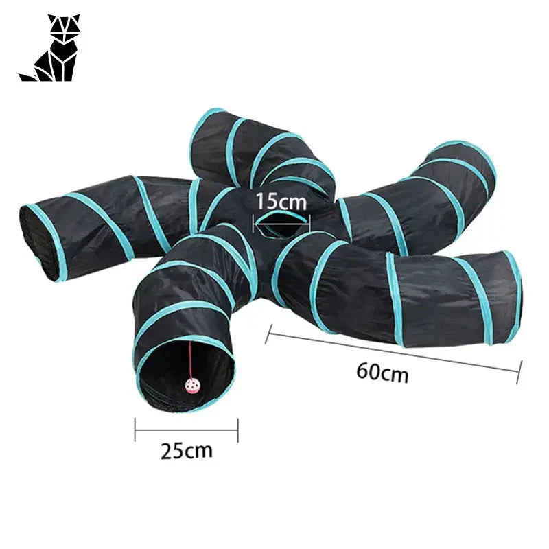 Tunnel de jeu pour chat - Nylon durable et amusant : Facile à ranger, gros plan d’un tube noir et bleu avec une ligne de mesure